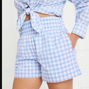 Hill House Light Blue Livie Nap Gingham High Waist Shorts (S)